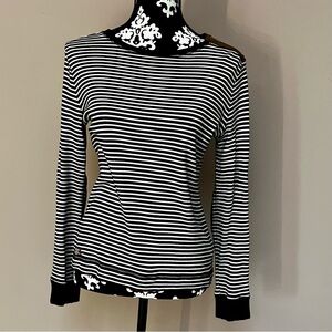 LAUREN RALPH LAUREN 100% Cotton Striped Top with Elbow & Shoulder Detail